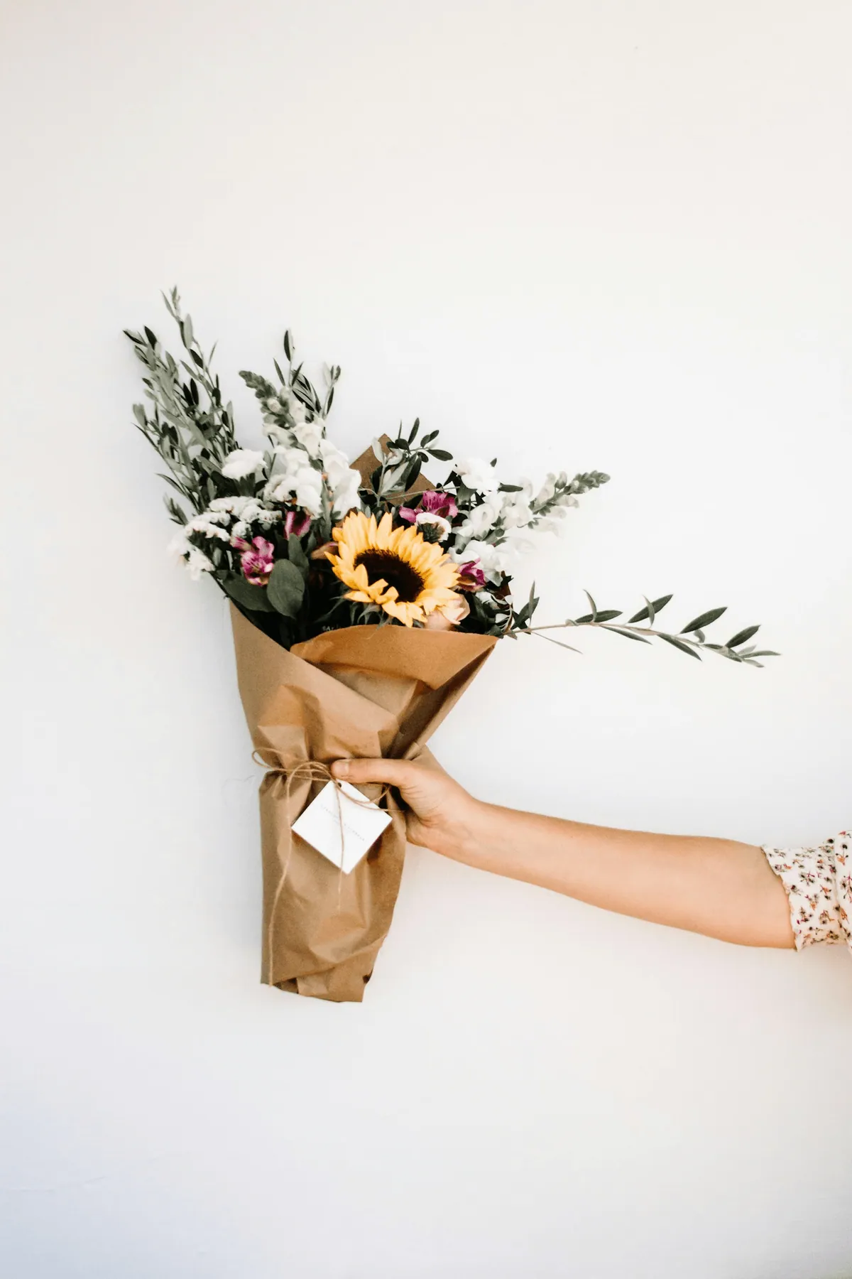 A paper-wrapped posy, the way each order is dressed